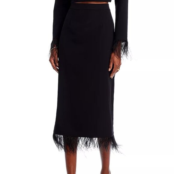 WAYF Kismit Feather Trim Midi Skirt – Black, Size Small, NWT - Picture 1 of 4